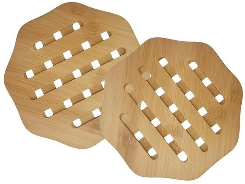 Calldrishe Wood Teapot Coaster Holders (Wavy Hexagonal) Table Heat Pad for Kitchen for Hot Plates Heat Resistant Trivet Set Trivet(Pack of 2)