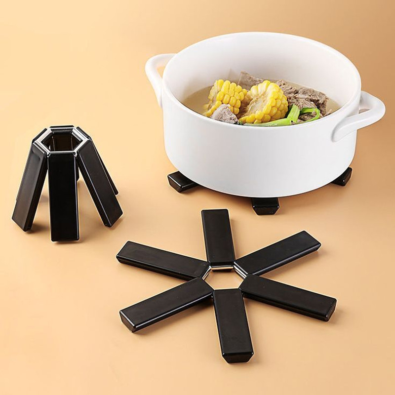 ZOMBULA Creative Folding Heat Insulation Pad for Kitchen Black Trivet(Pack of 1)