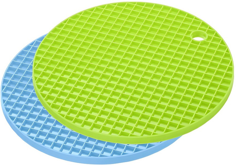 REFINEMART Round Silicone Anti-Slip Hot Pads, Hot Pot Holder for Kitchen & Dining Table Mat Silicone Hot Mat Trivet(Pack of 2)