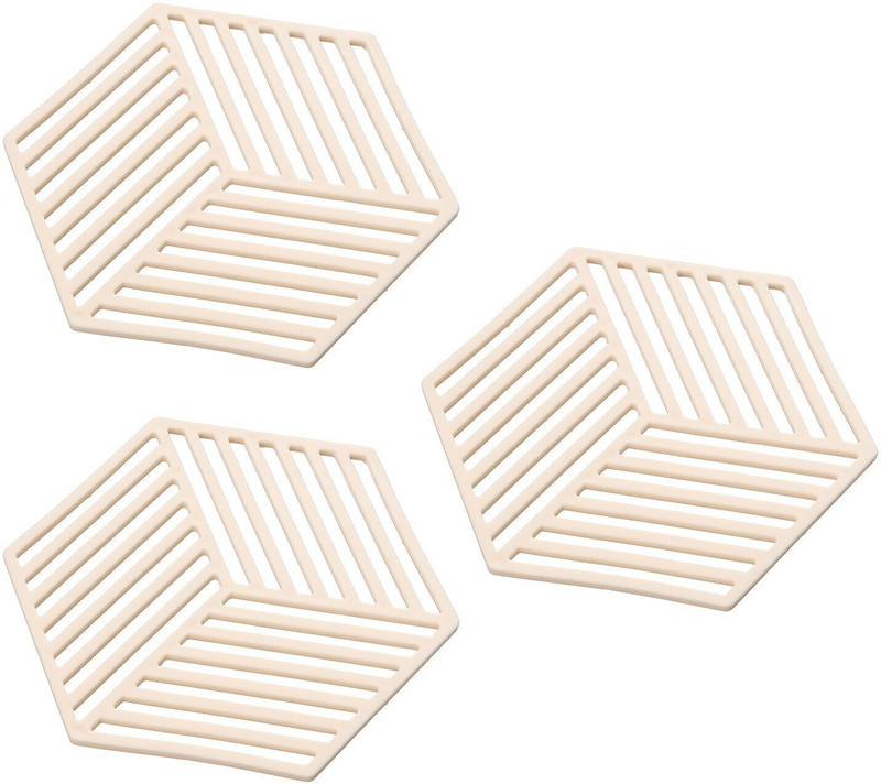 olwick Silicone Trivet Mats and Hot Pads, Hexagon Shape Bowl Mats, Dish Mats (Beige) Polyvinyl Chloride Trivet(Pack of 3)
