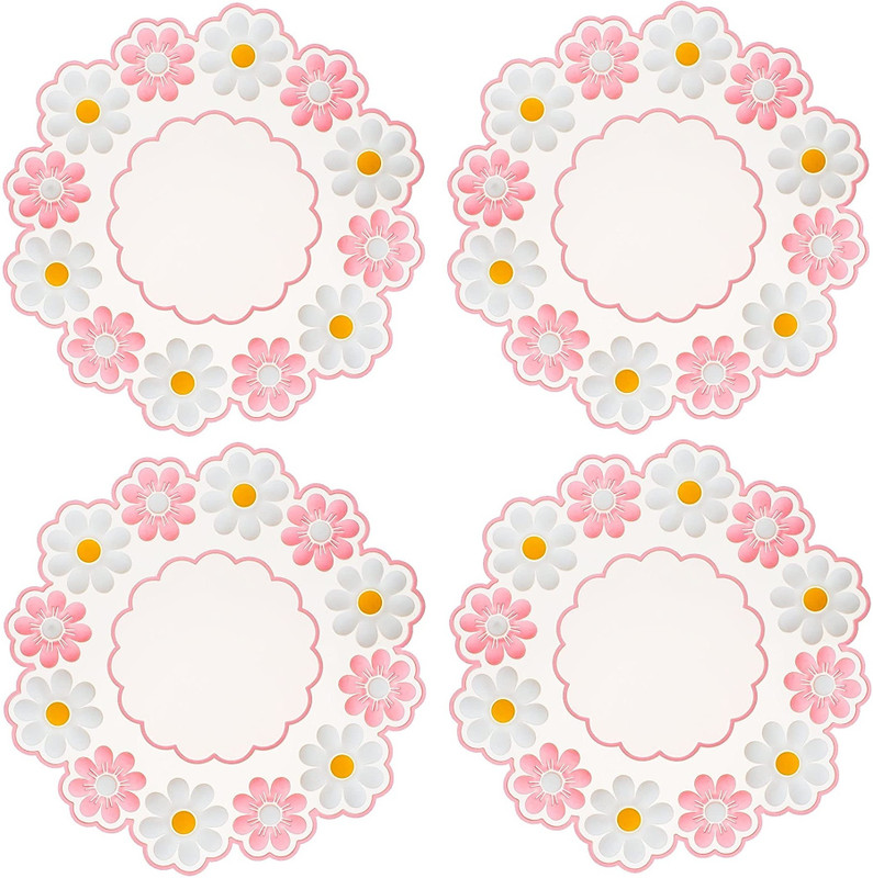 Besillia Chrysanthemum Flower Coasters for Drinks Silicone Trivet Mats (Pack of 4, Blue) Embossed Trivet(Pack of 4)