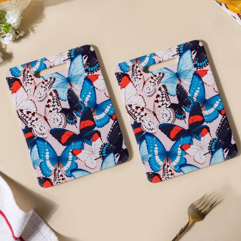 Nestasia Multicolor Handcrafted Lead-Free Kaleidoscope Butterfly Printed Cork Base Ceramic Trivet(Pack of 2)