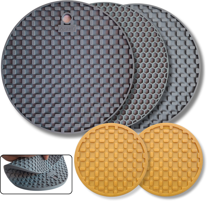 AROSIL Premium Silicone Trivets and Coasters Set, Dual Design, Heat Proof, Hot Pot Holder, Scratch & Stain Protect, Thick Mats, No-Melting, Iron Rest Mat Trivet(Pack of 5)
