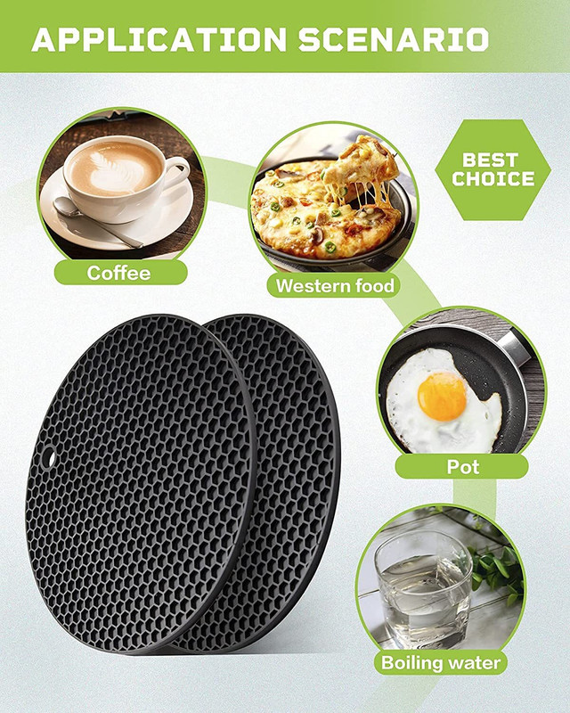 DEALHUB Trendy Black Silicone Hot Pot Holder Mat Heat Resistant Matt Trivet(Pack of 4)