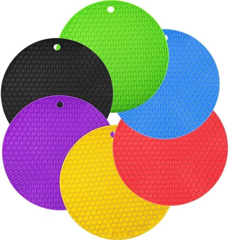 AKSONMN Pack of 6 Silicone Trivet Mats | Heat Resistant Hot Pot Pads & Jar Opener Silicon Trivet(Pack of 6)