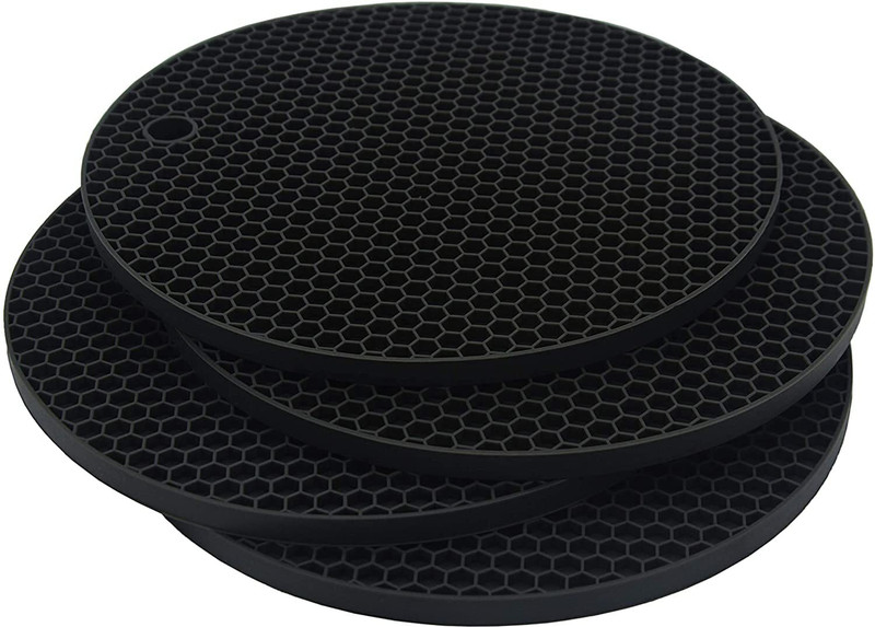 TP INCROP Honeycomb Black Hotmates Silicone Mold Matte Textured Finish Trivet(Pack of 4)