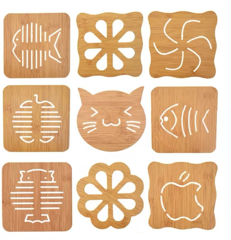 HEXONIQ Wooden Heat Resistant Non-Slip Insulation Trivet Coaster Table Mat Wooden Trivet(Pack of 9)