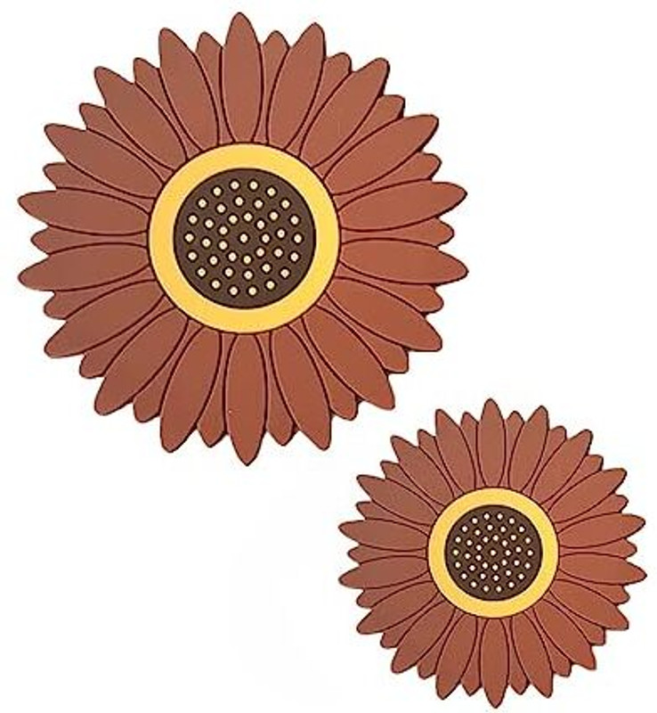 Besillia Sunflower Table Mat Cup Mat Bowl Mat Anti-Scalding Silicone Placemat in 2 Size (15cm, 10cm)Green Trivet(Pack of 2)