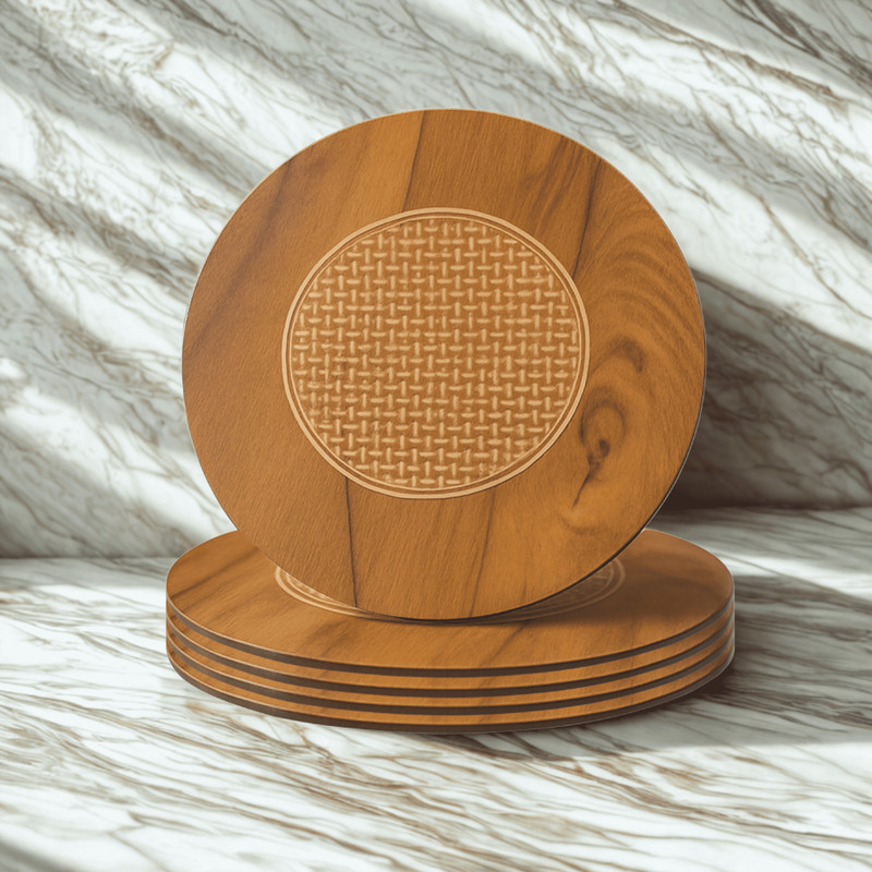 QDGMXIV Premium 20cm Wooden Trivet, Heat-Resistant Stand for Kitchen, Café & Restaurant Laser Engraved Rustic Matte Finish with Natural Bamboo Grain Texture Trivet(Pack of 4)
