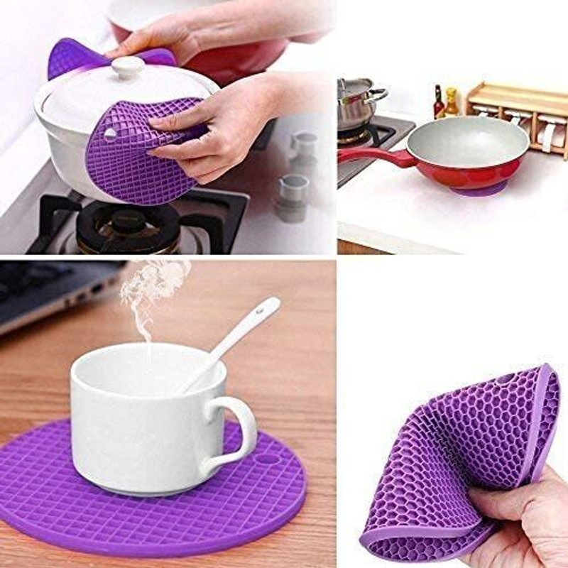 PARAMDHYEY Heat Resistant Hot Protector Round Holder Policed Trivet(Pack of 4)