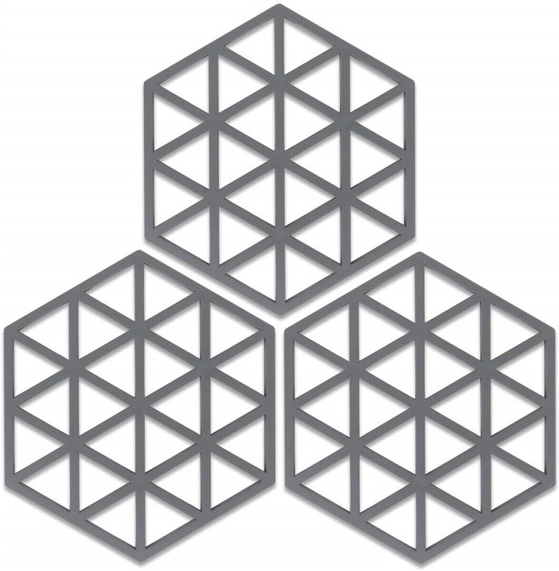 olwick Silicone Trivet Mats, Non-Slip and Heat Resistant Multipurpose Hot Pot Holders for Pans,Dish,Bowl, Drying Mat, Thick Countertop Mat (Grey Triangle) Silicone Trivet(Pack of 3)
