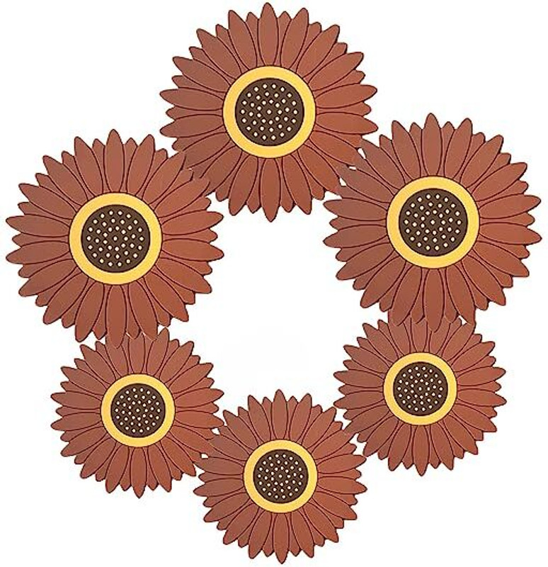 Besillia Silicone Placemat Trivet Mat Daisy Flower Shape Pan Pot Holders Anti Slip Place Mat, Kitchen Insulation Coaster,Brown, 2 Size : Big-20cm,Small-15cm Trivet(Pack of 6)