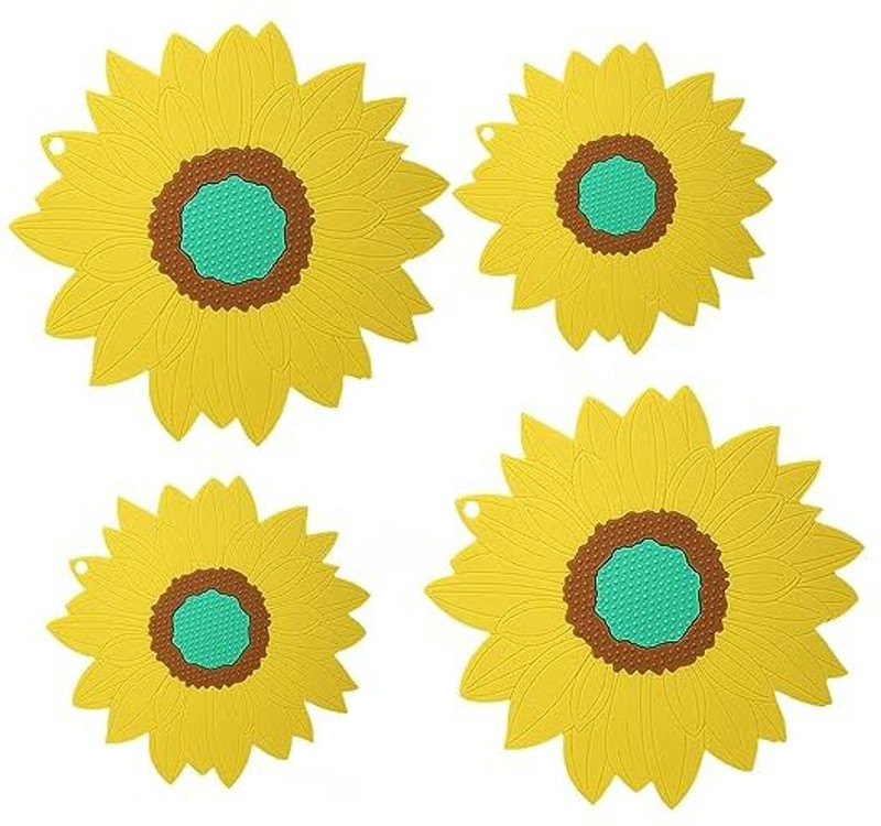 Besillia Silicone Coasters Set - Non-Slip Coasters Made of Silicone Soft Glue Washable & Reusable Coaster for Kitchen, Dining Table, Office, Big+Small,Yellow Trivet(Pack of 4)
