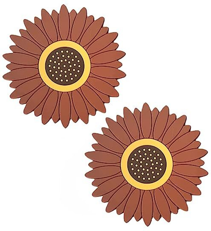 Besillia Sunflower-Shaped Placemats, Waterproof Coaster -Anti-Scald Table pot Holder Matte Trivet(Pack of 2)