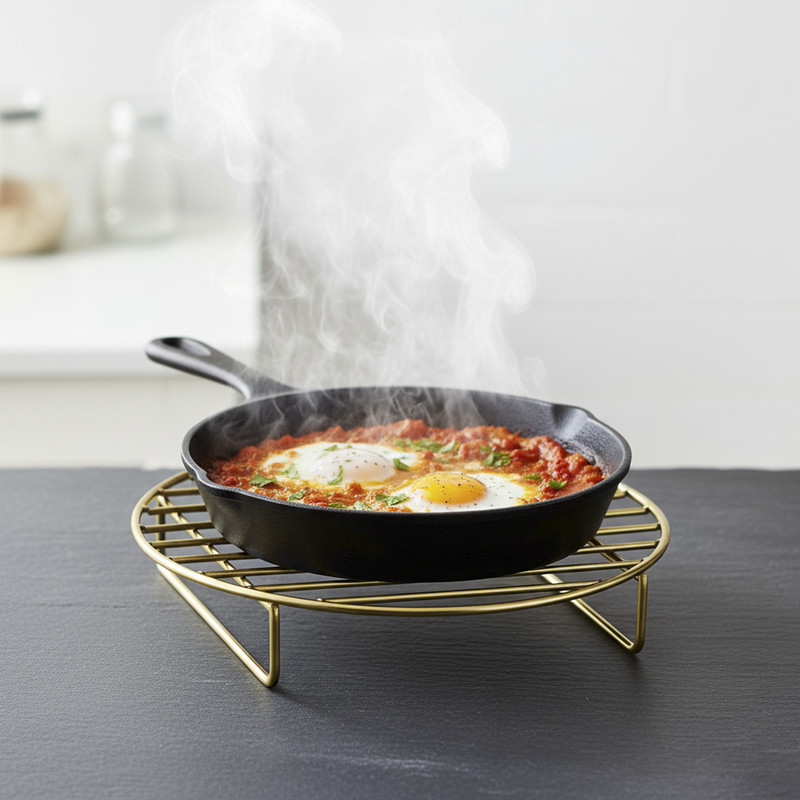 ellehome Standard Lines Gold plated Metal Trivet Heat Resistant Hot Pot Stand Electroplated Trivet(Pack of 2)