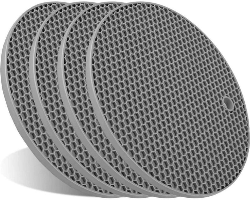 MPR4 Hot Mat Black 4 Piece Round Trivet(Pack of 1)