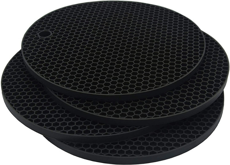 Kaan Silicone Honey Comb Mat Black Pack of 4 Matt Trivet Textured Finish Trivet Trivet(Pack of 4)