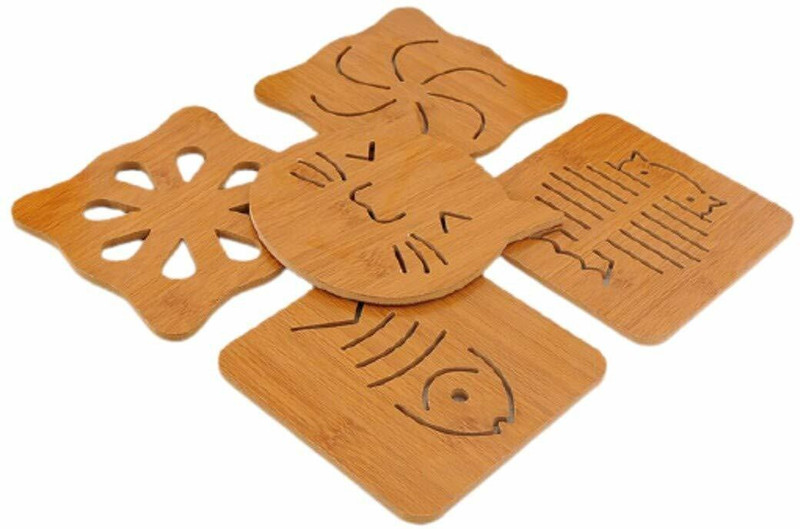 HEXONIQ Wooden-Bamboo Trivet Coaster, Wooden Heat Resistant Mat, Wooden Non-Slip Insulation Table Mat for Pots, Pans, Plates, Dishes, Teapots wooden Trivet(Pack of 5)