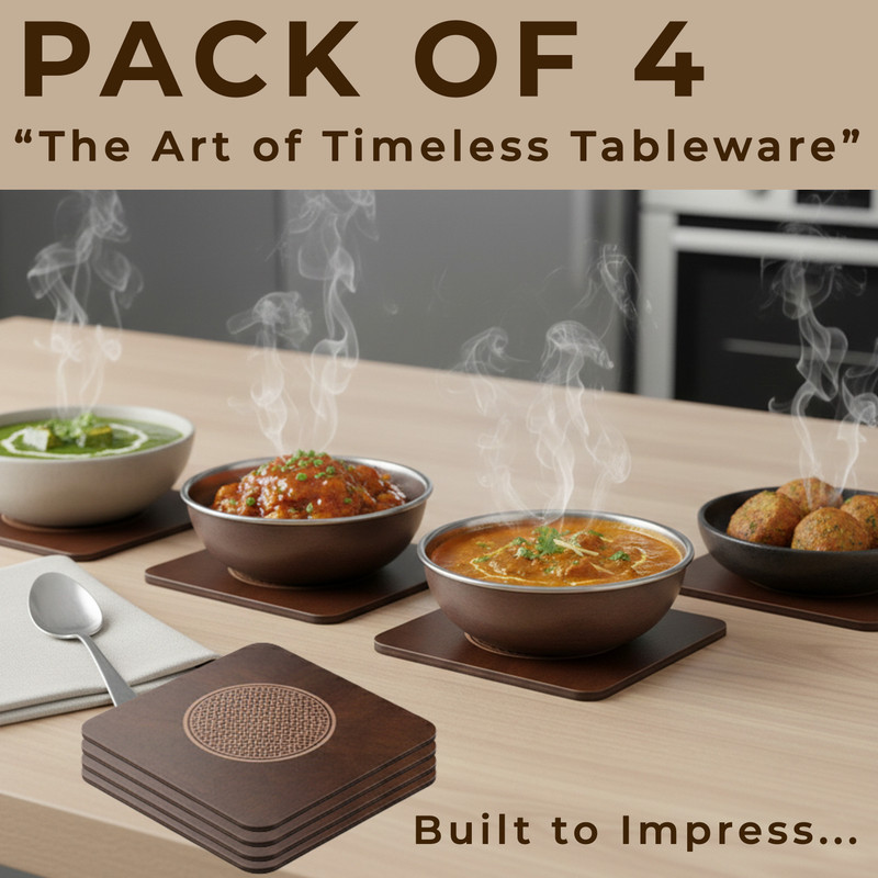 Divyabhav Enterprise Premium Wooden Trivet & Coaster Set | Heat Resistant Hot Pot Stand 250°C | Anti-Slip Table Protector Coaster Set Trivet(Pack of 4)