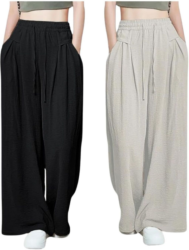 Leriya Fashion Regular Fit Women Black, Grey Trousers