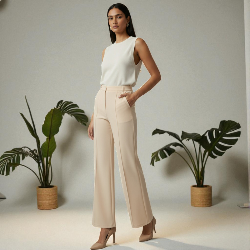 Sqew Loose Fit Women Beige Trousers