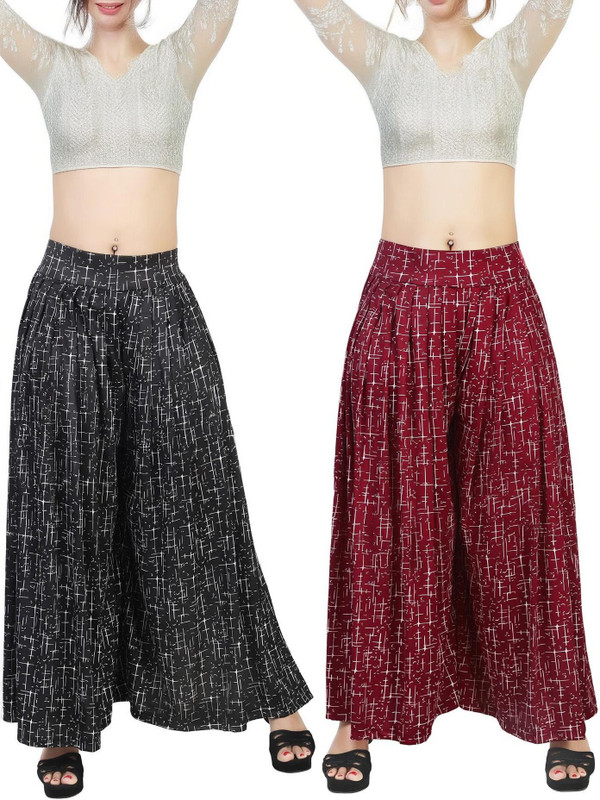 Fashion Bazaar Flared Women Black, Maroon Trousers