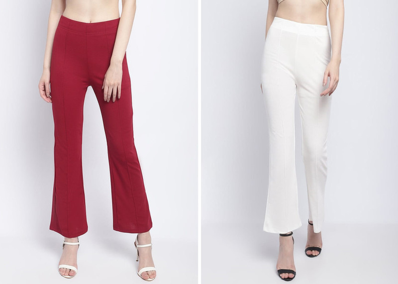 Kanishk Regular Fit Women Maroon, White Trousers