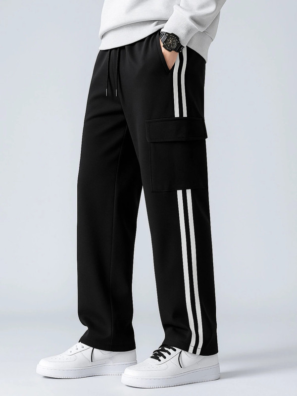 COMBRAIDED Loose Fit Men Black Trousers