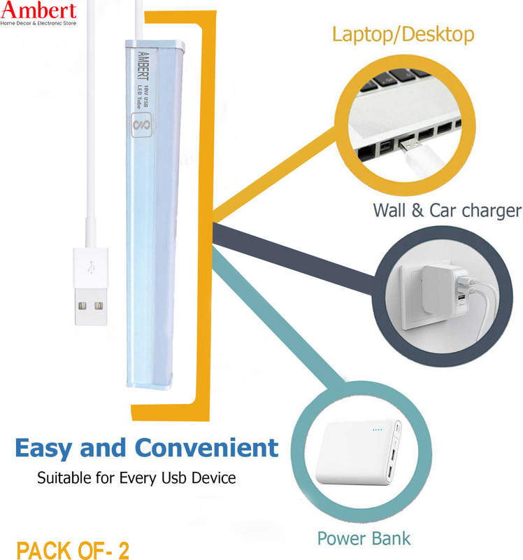 ambert Ambert 10W 1Ft USB LED Light for Power Bank, Laptop, Mobile Charger, Desktop, 10 W 27 cm Tube Light(White)
