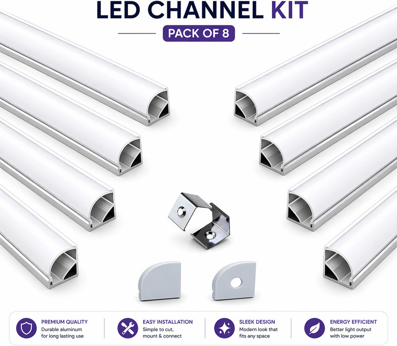 GROSS WAVES AL-CORNER 16*16MM (1 METER) 0 W 1 cm Tube Light(White, Pack of 8)