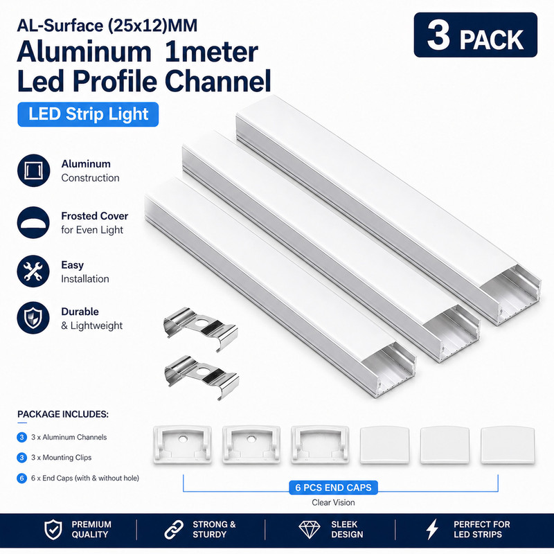 GROSS WAVES AL-Conciled (25X12)MM Aluminum 1meter Led Profile Channel 0 W 1 cm Tube Light(White, Pack of 8)