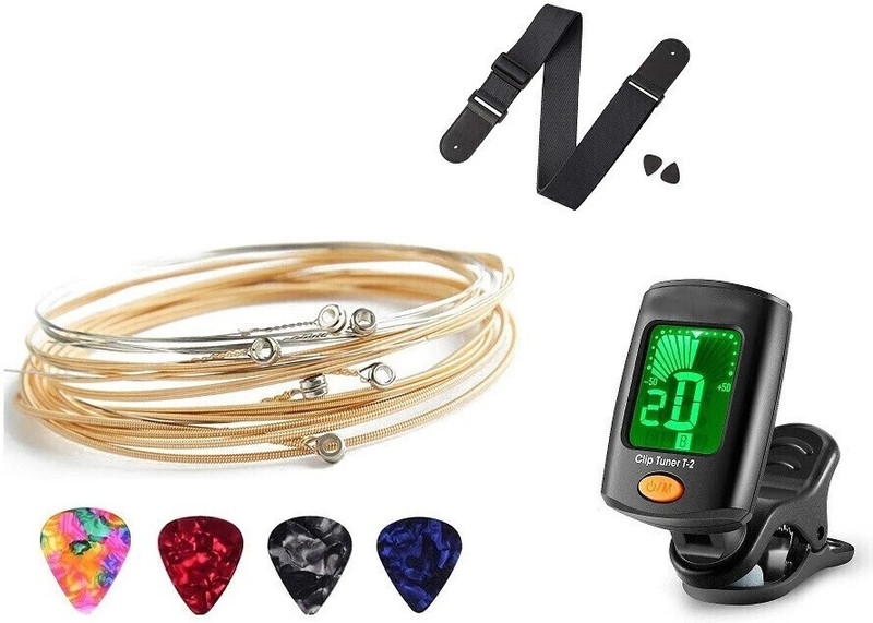 DawnRays Guitar Tuner 360° Rotatable Clip With Belt , String & Pick For Acoustic Guitar Automatic Digital Tuner(Chromatic: Yes, Black)