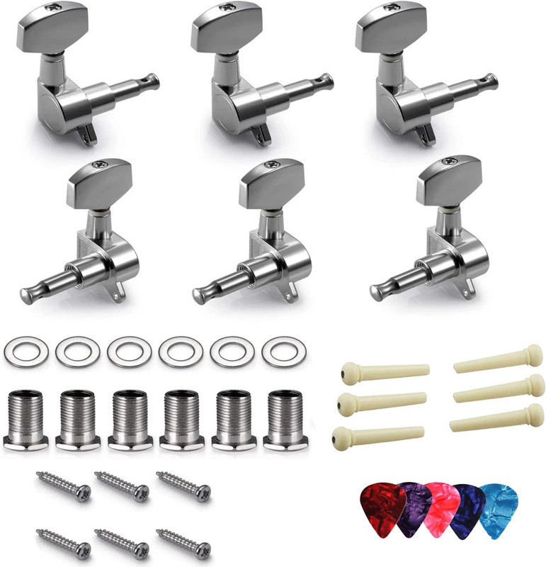 AMG Music Guitar String Tuning Pegs Machine Head Tuners for Electric or Acoustic Guitar Automatic Analog Tuner(Chromatic: Yes, Silver)