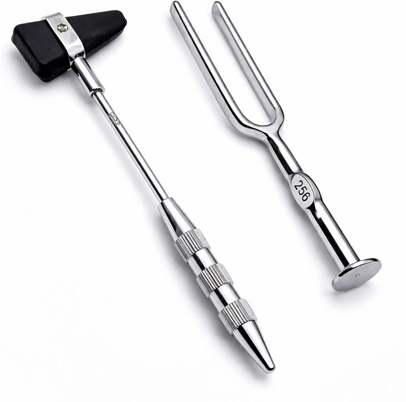 Bos Medicare Surgical Reflex Hammer & 256Hz Tuning Fork Set Stainless Steel Diagnostic Kit for Doctors Tuning Fork(256HZ)