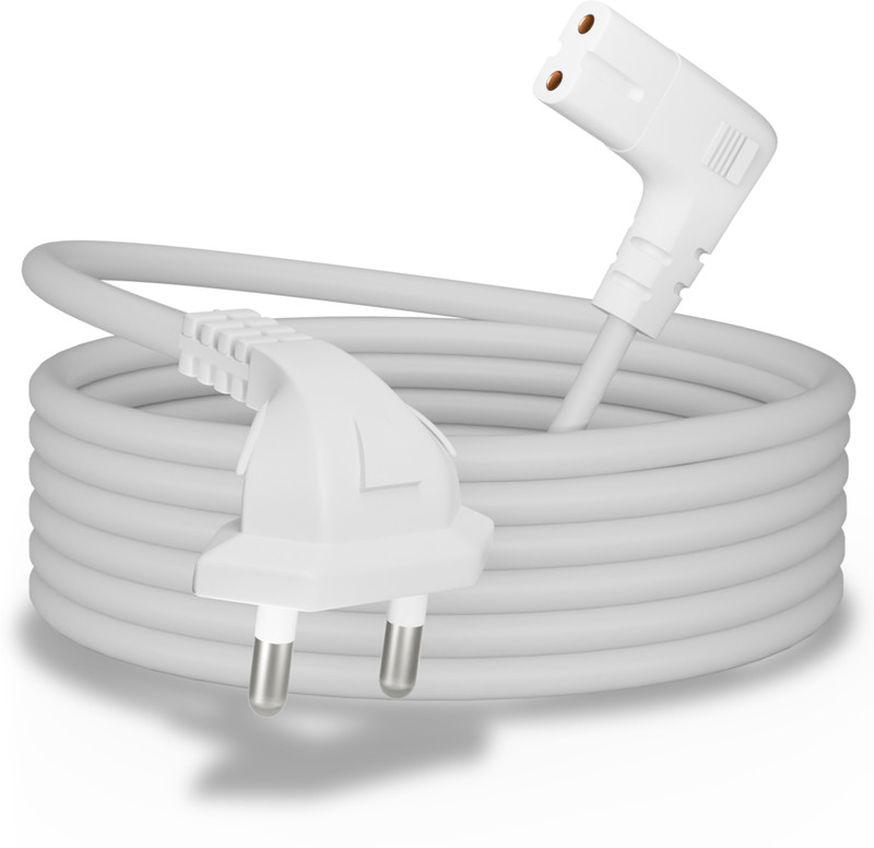 Fedus Power Cord 1.8 m 2-pin L-Shape Universal Replacement AC Power Cord Cable Wire for LED TV, Printer(Compatible with TV, PRINTER, Play Station, Laptop PC Notebook, Tape Recorder, White, One Cable)