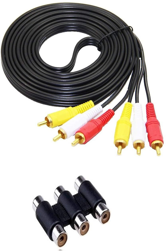 BhalTech  TV-out Cable 3 RCA Female to Female Coupler Joiner Adapter with 3RCA Male to Male 1.5M(Black, For TV)