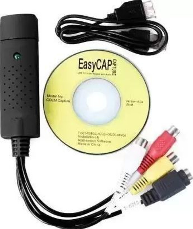 RyzCare TV-out Cable Ezcap USB2.0 AV S Video Capture Card DVD VHS DVR 8mm Analog Audio Video Recorder(Black & Yellow, For TV, 0.5 m)
