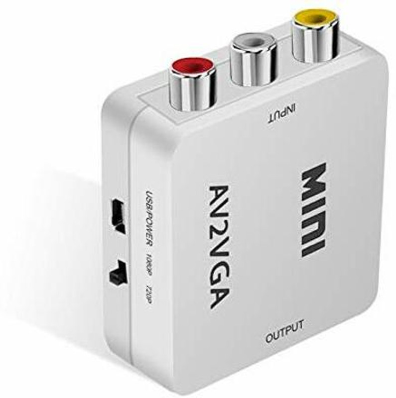 microware AV to VGA Video Converter Mini AV2VGA Box AV RCA CVBS to VGA Video Converter Audio Converter 3.5mm for PC HDTV (AV-to-VGA) Media Streaming Device(White)