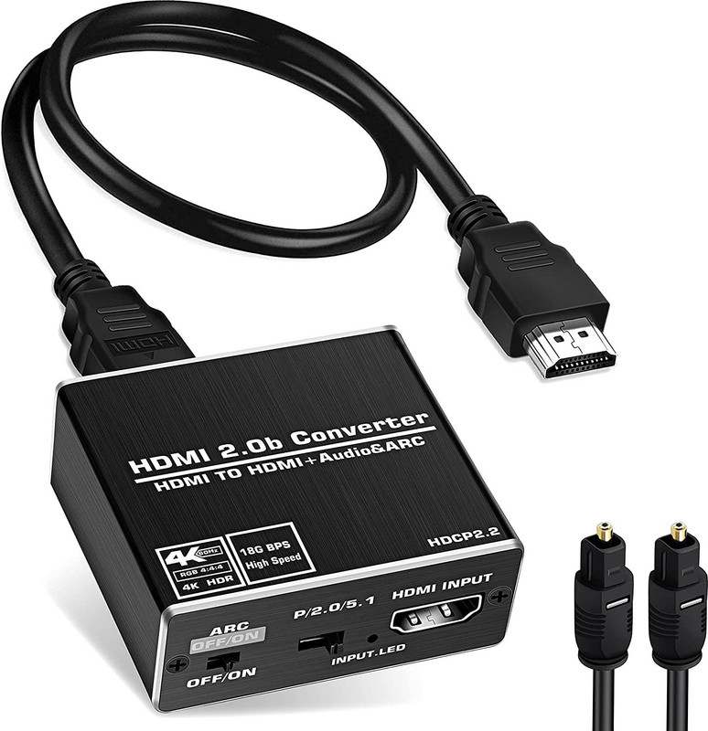 microware  TV-out Cable 4K@60HZ HDMI 2.0b Audio Extractor, Support HDMI ARC, HDCP 2.2, RGB 8:8:8,3D(Metal Black, For TV)