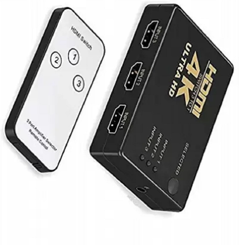 LipiWorld  TV-out Cable 4K Ultra HD 3D 3 Port HDMI Splitter Switch Hub HDTV Video with Remote Control(Black, For Laptop)