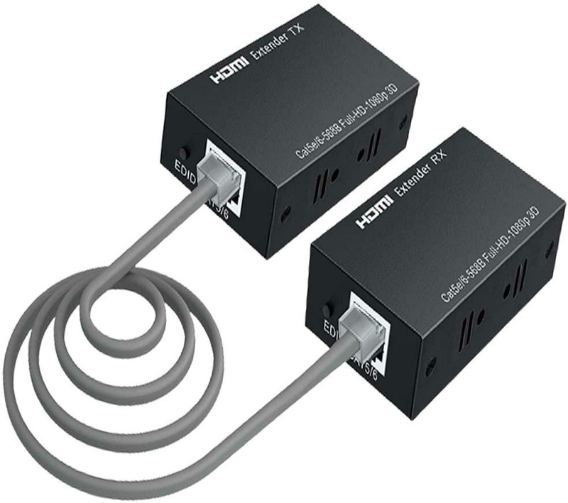 microware  TV-out Cable 4k 60 Meter HDMI Receiver and Transmitter Over Cat5e/6, Supports Full HD 1080p(Black, For Laptop)