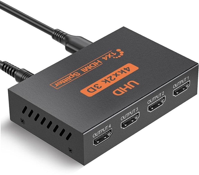 DooBuy HDMI Splitter 1 in 4 Out, 4K Splitter to 4 Monitors, Multi HDMI Adapter Media Streaming Device(Black)