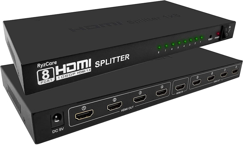RyzCare TV-out Cable 1X8 8 Port Full HD HDMI Splitter Hub Repeater Amplifier 1080p 1 in 8 out(HDMI Splitter Media Streaming Device, For Laptop, 0.5 m)
