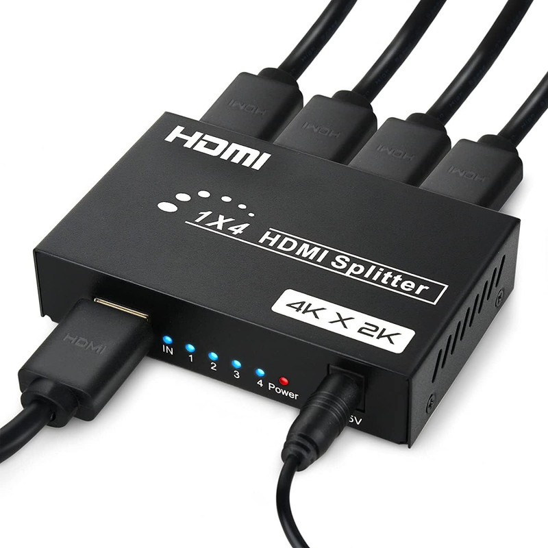 RyzCare  TV-out Cable HDMI Splitter 1 in 4 Out -4K Hdmi Splitter 1x4 Ports v1.4 Powered 4K/2K Full(Ultra HD 1080p US Adapter 3D Support Media Streaming Device Black, For Computer, 0.5 m)