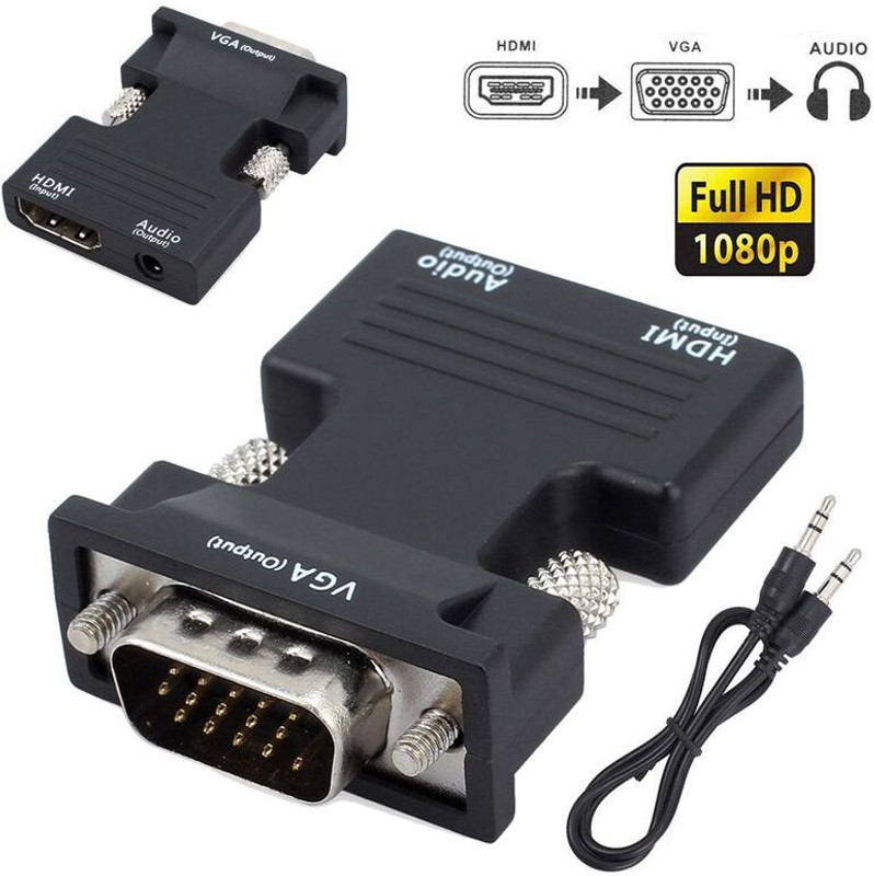 microware  TV-out Cable 1080P VGA Male To HDMI Female Converter With Audio For PC TV Laptop Projector(Black, For Laptop)
