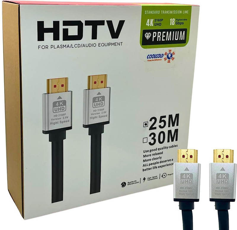 coolcold  TV-out Cable Premium 4k x 2K UHD HDMI Cable (30 Meter), High-Speed HDTV Cord Certified 18Gbps(Black, For Projector)