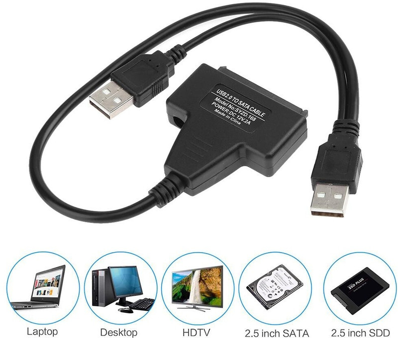 AlexVyan TV-out Cable USB 2.0 SATA Adapter Cable Converter for 2.5" Hard Driver(Black, For Laptop)
