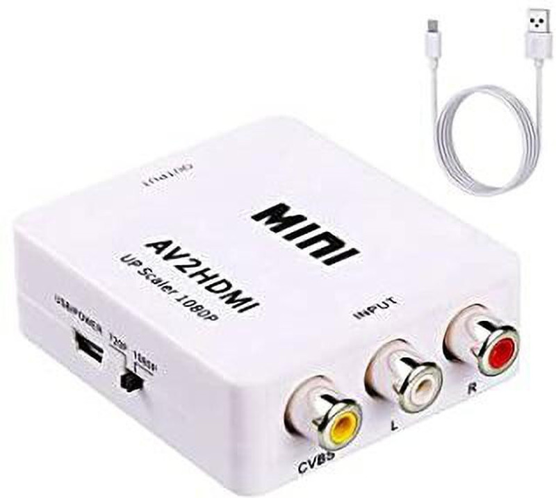 TERABYTE TV-out Cable Mini AV to HDMI, Full HD 1080p Mini RCA CVBS AV to HDMI Video Audio Converter(White, For TV, 0.8 m)