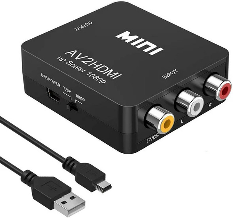 microware TV-out Cable AV to HDMI, CVBS to HDMI Converter, CVBS RAC Audio and Video Adapter 720p/1080P(Black, For TV)