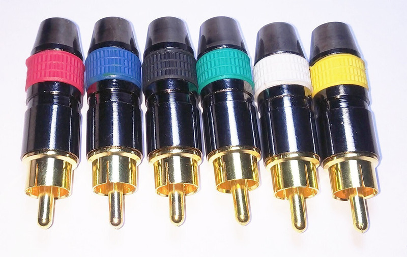 TERABYTE  TV-out Cable Solderless Metal Gold Plated RCA Male Connector(Plug Pack of 6)(Multicolor, For Home Theater)